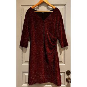 Trixxi Metallic Dress Women's 2X Burgundy/Maroon V-Neck Ruched Party Cocktail
